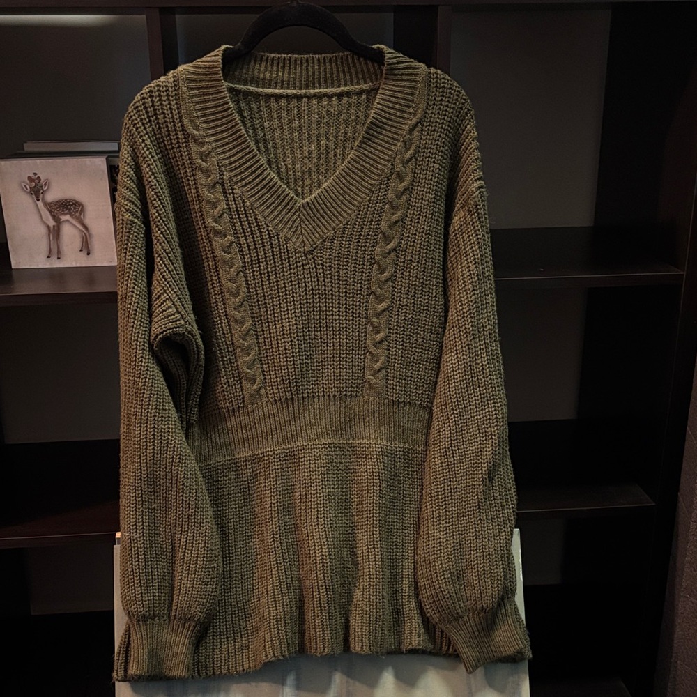SHEIN Olive V-Neck Sweater